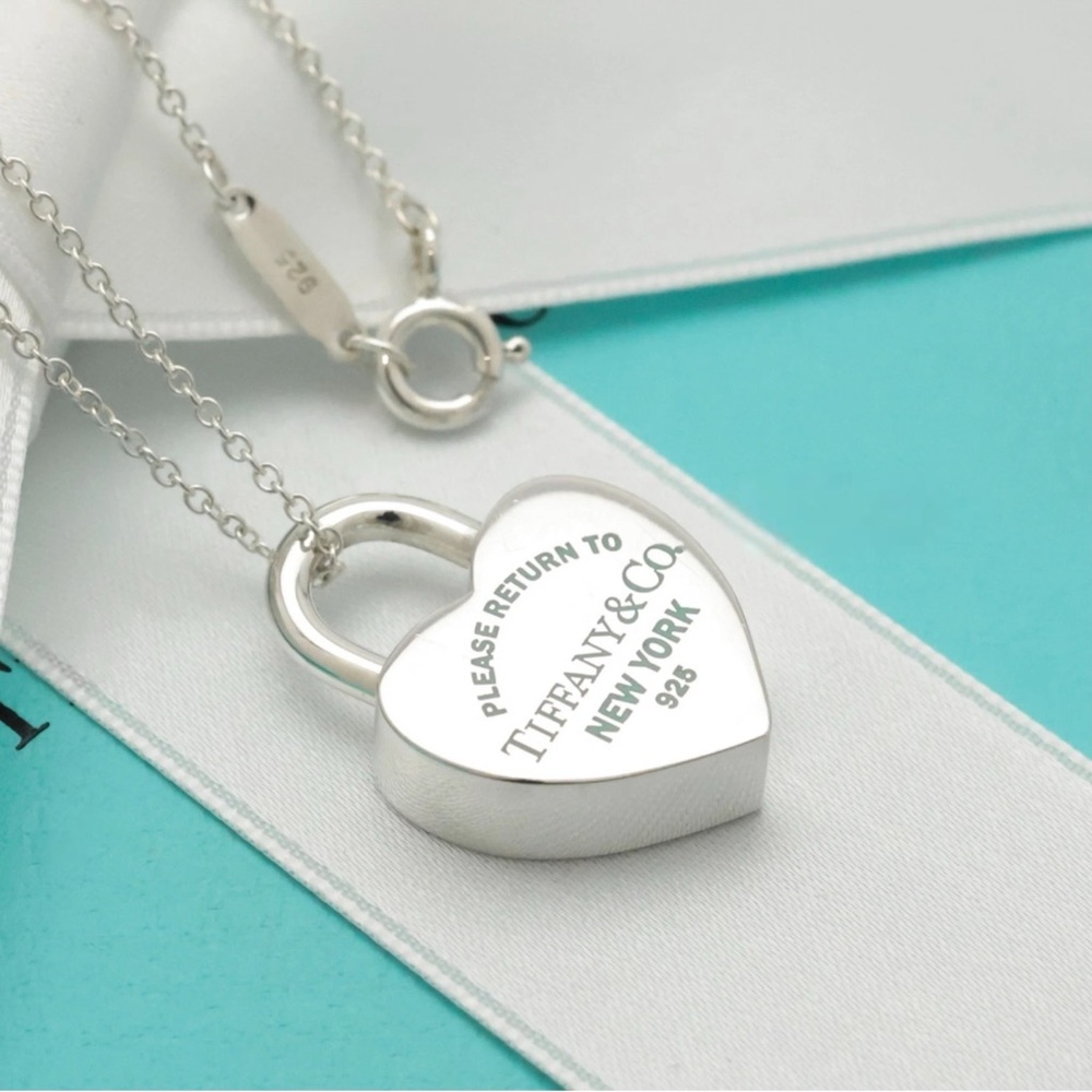 Tiffany & Co. Return to Tiffany Heart Lock Pendant Necklace Sterling Silver 16” - Picture 2 of 9